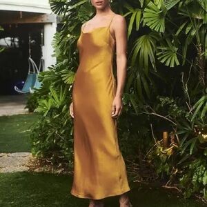 Gold Express Satin Cowl Neck Dress